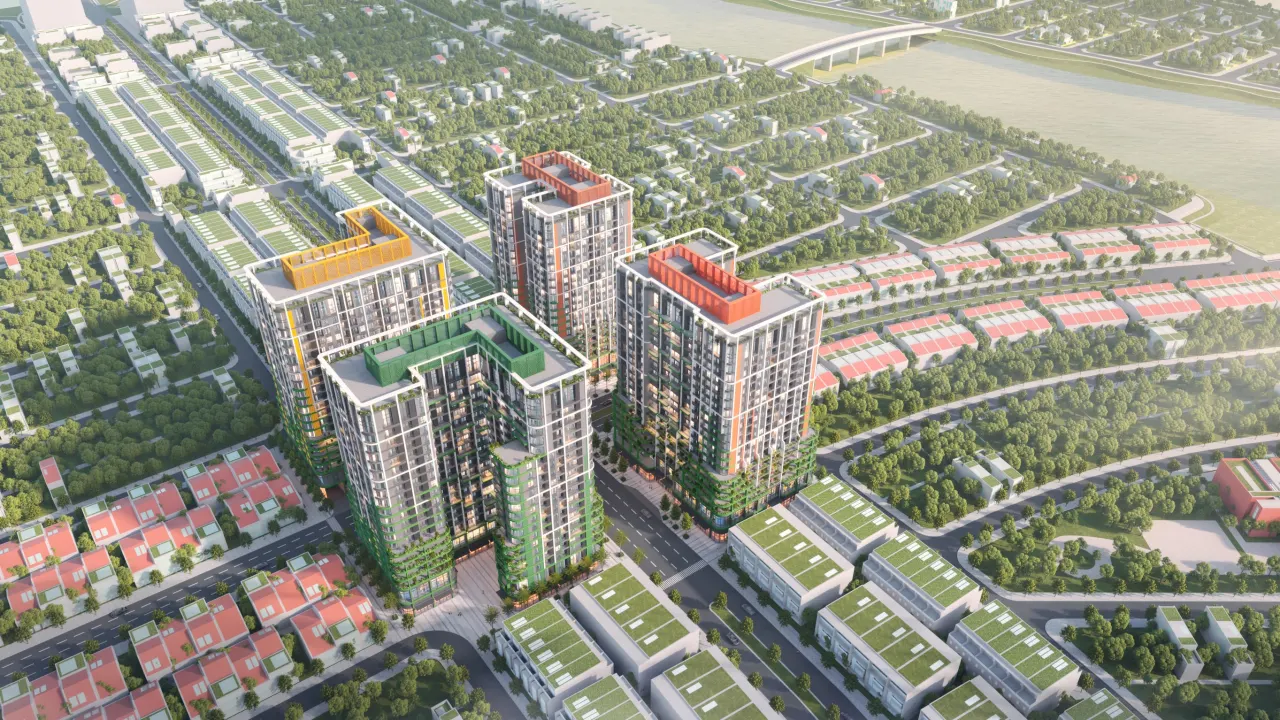 FourS Tower 4 tòa nhìn từ trên cao, tòa F2 Hoa Mai vừa ra mắt