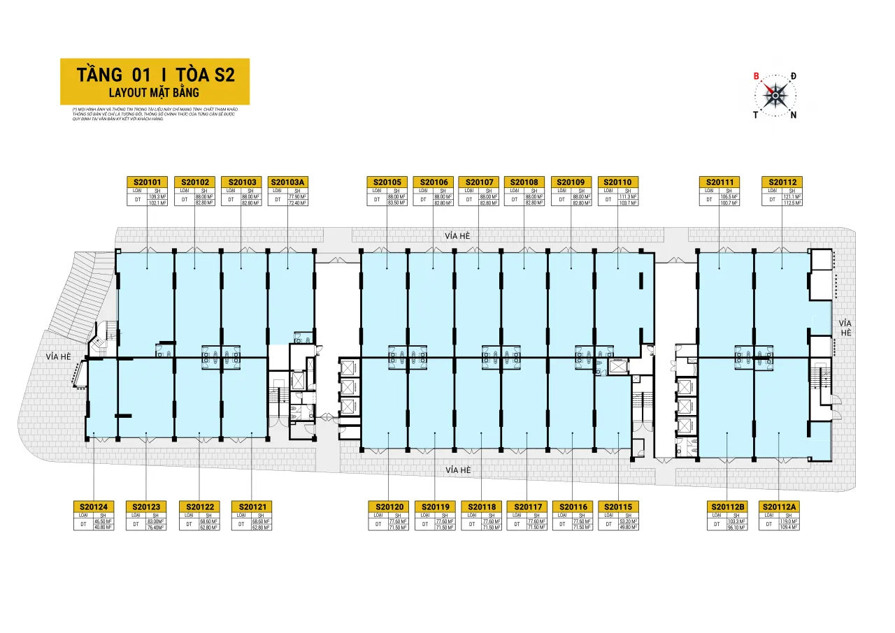 Mặt bằng shophouse khối đế Sun Spana Tower tầng 1 tòa S2