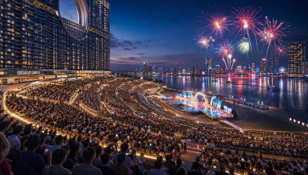 Khán đài Sun Galaxy Complex chật kín khán giả xem Lễ hội pháo hoa quốc tế Đà Nẵng